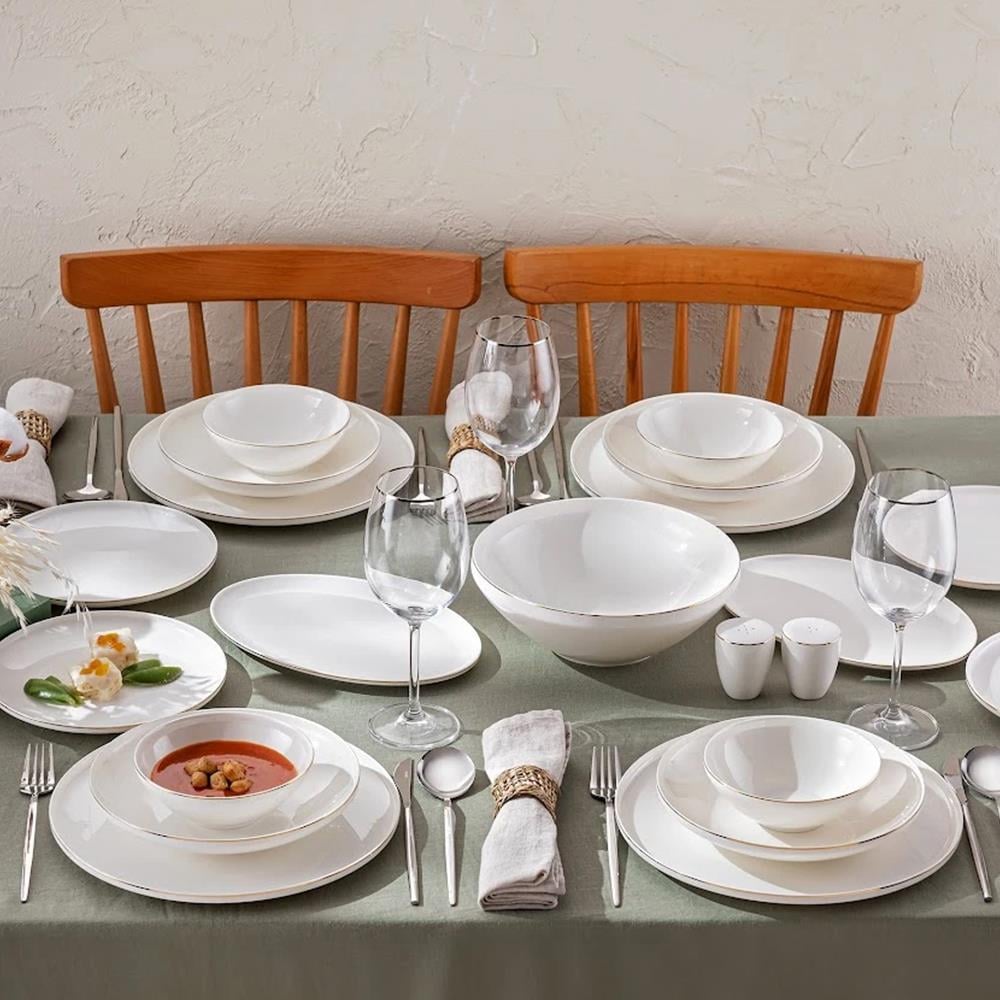 Emsan Alya Beyaz Gold 53 Parça 6 Kişilik Yemek Takımı