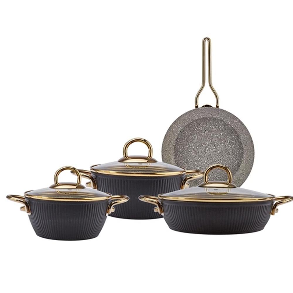 Emsan Tencere Seti 7 prc Line Yeni Siyah-Gold