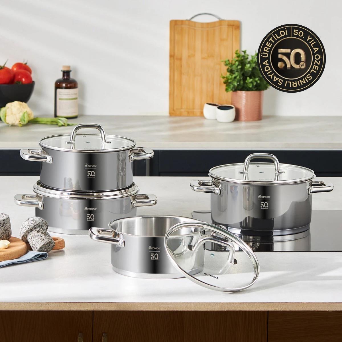 Karaca 50. Yıl İmza Koleksiyonu Trinitiy 8 Parça Çelik Tencere Seti Limited Edition