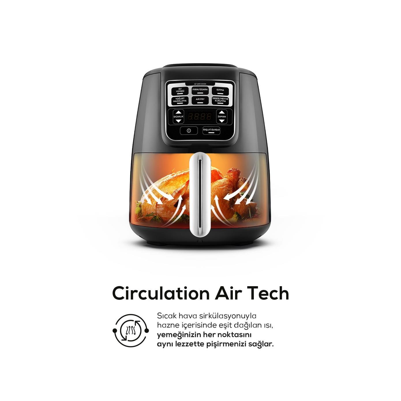 Karaca Air Pro Cook XL 2 in 1 Konuşan Airfryer Black Chrome 4L