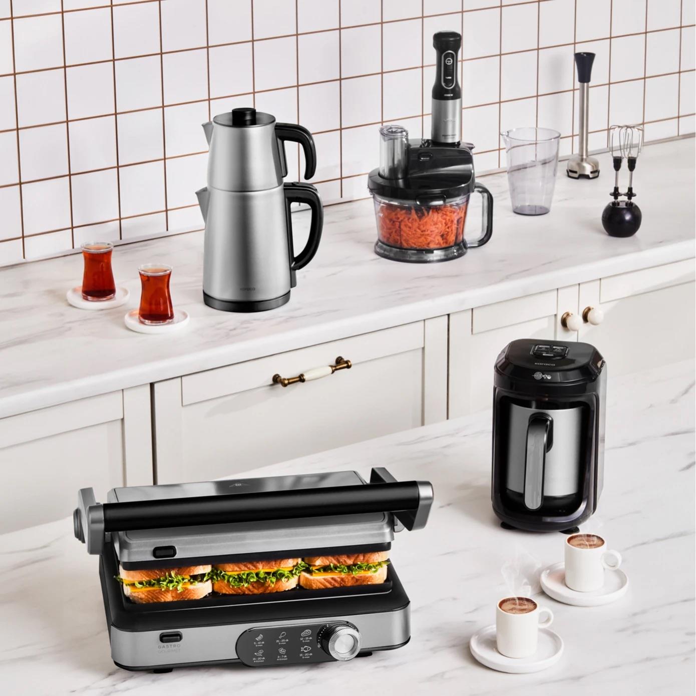Karaca Gurme Premium Inox Evlilik Paketi Tost, Kahve, Çay Makinesi ve Mutfak Robotu Chrome