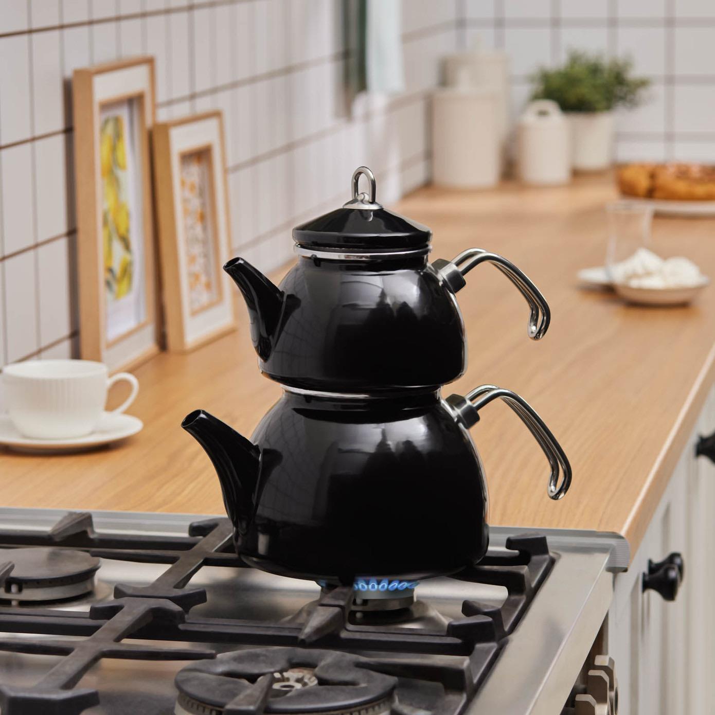 Karaca Loreto İndüksiyon Tabanlı Emaye Çaydanlık Takımı Siyah