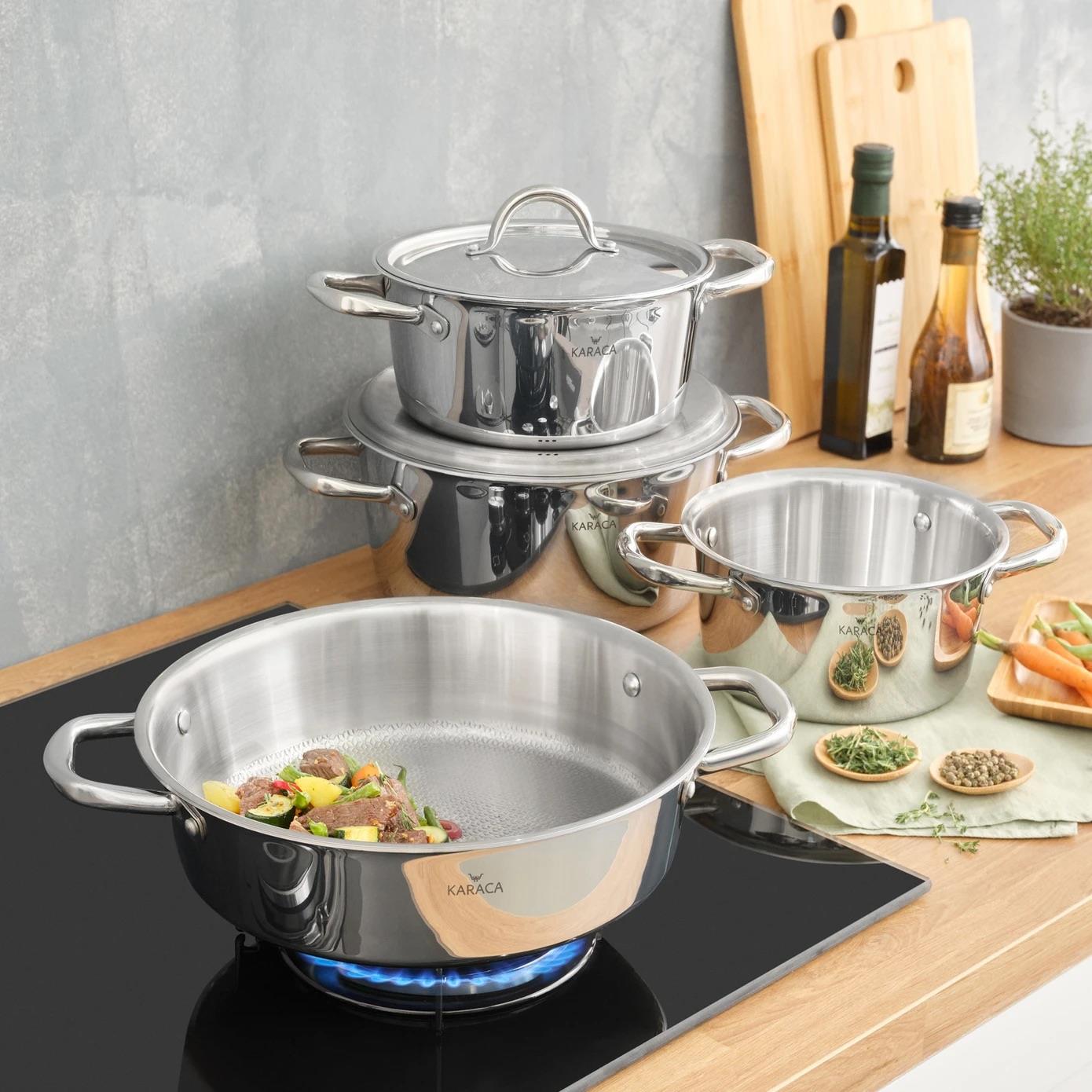 Karaca Powersteel Konik 3Ply 316+ İndüksiyon Tabanlı Petekli 8 Parça Çelik Tencere Seti