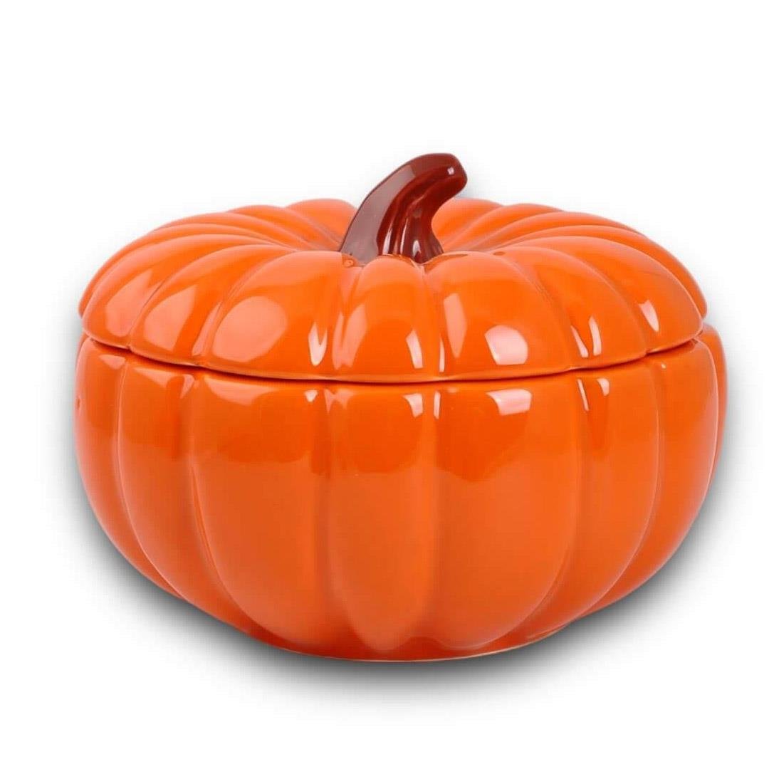 Lotus  Kapaklı Büyük Balkabağı Seramik Kavanoz