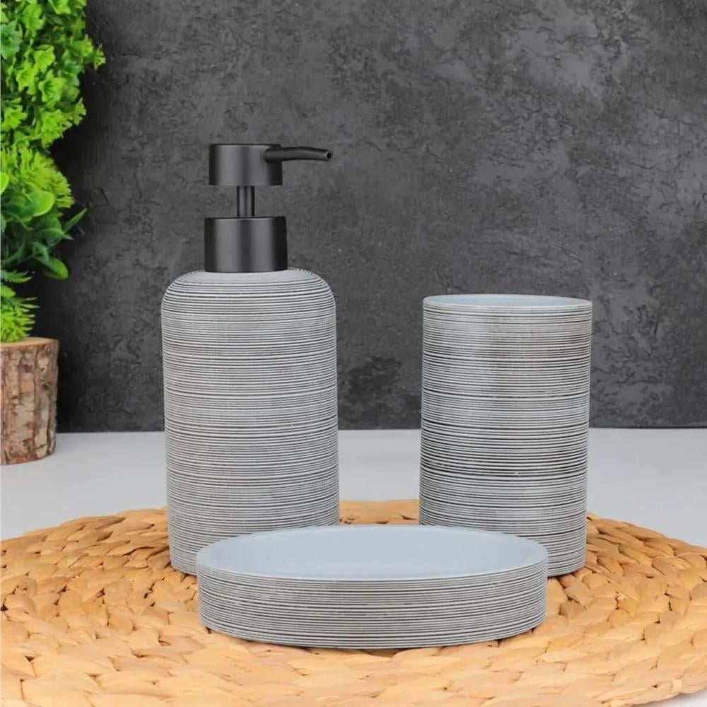 Mien  Banyo Polyresin Sıvı Sabunluk Seti 3 Lü Gri K10