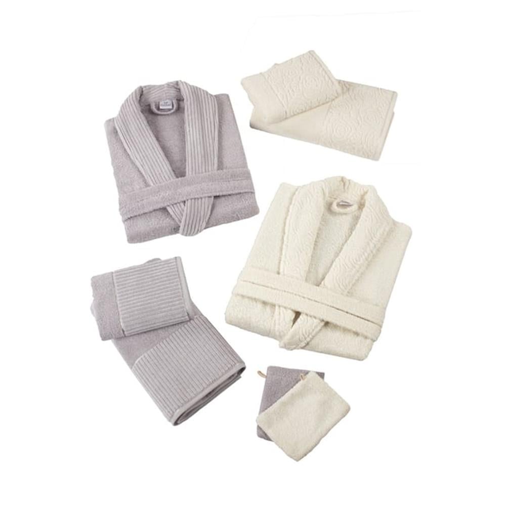 Nurpak Sevgi Gri-Krem Aile Bornoz Set