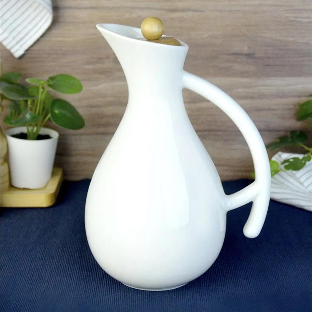 Paçi Fiona Bambu Kapaklı Porselen Yağlık - Beyaz - 1000  ml