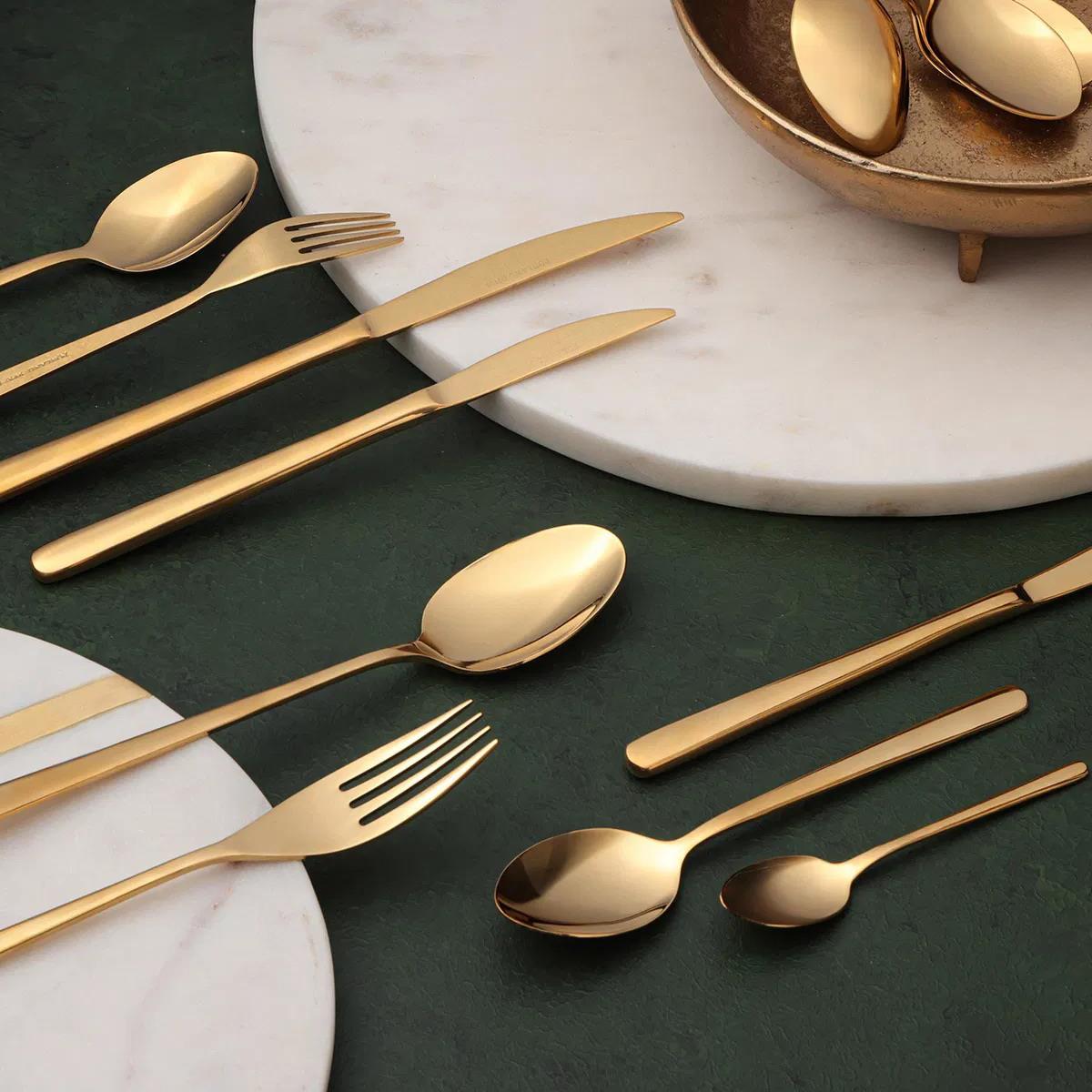 Porland Roxen Altın 84 Parça 12 Kişilik Çatal Bıçak Kaşık Takım