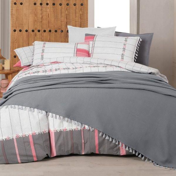 Sarev Eva Carlo Nevresim Pİke Set Tek Kişilik Gri V2