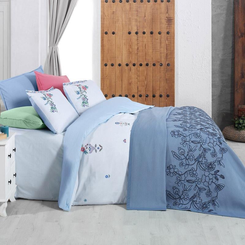 Sarev Eva Mia  Nevresim Pike Set Mavi V2