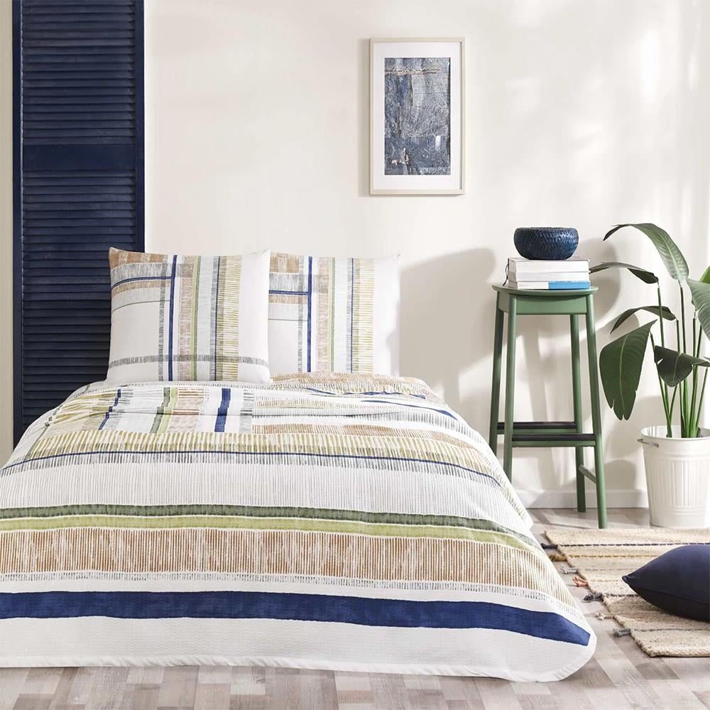 Taç Baskılı Colin Tek Kişilik Pike Takımı Mavi