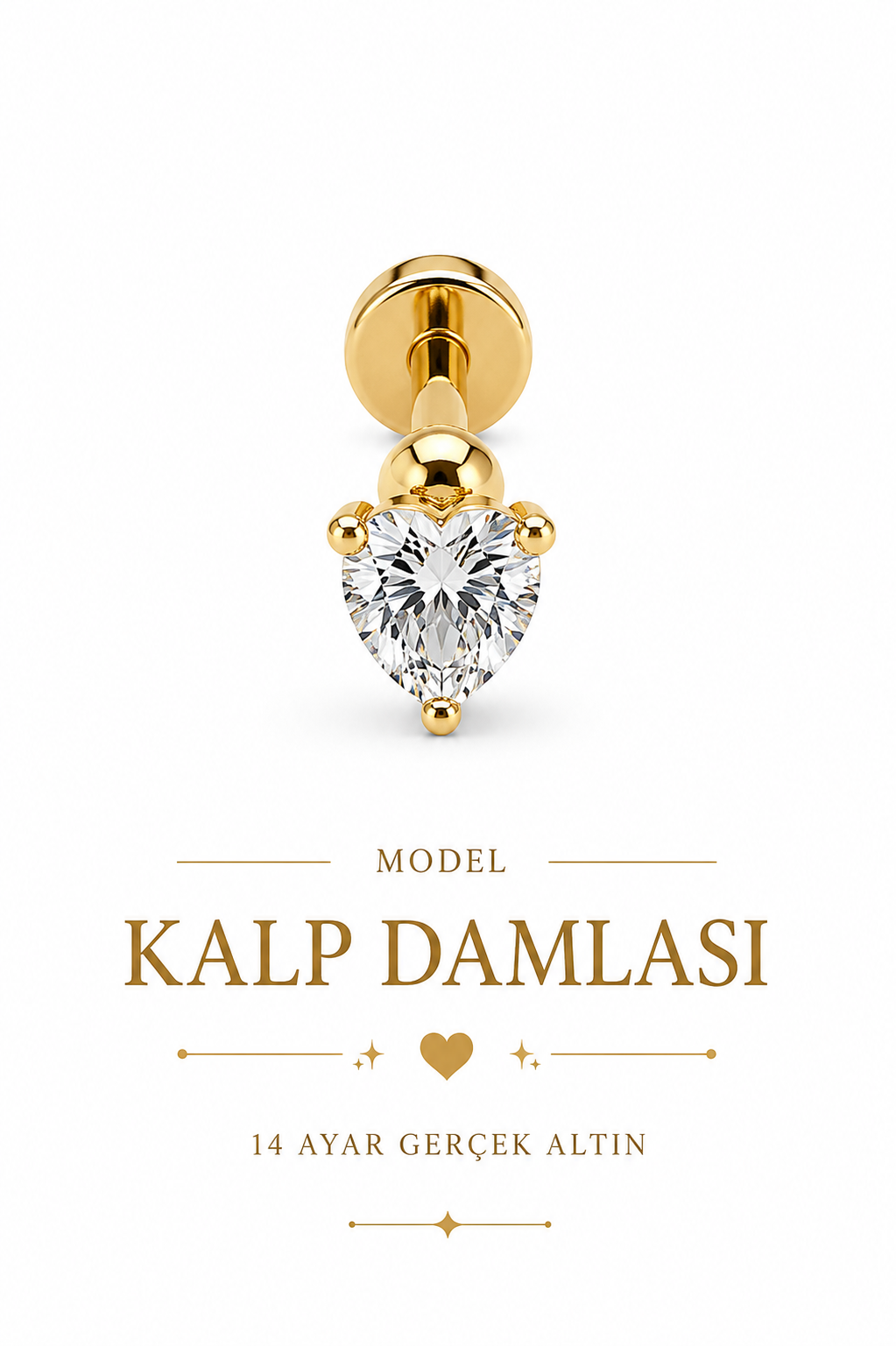 14 Ayar Altın Kalp Damlası Piercing