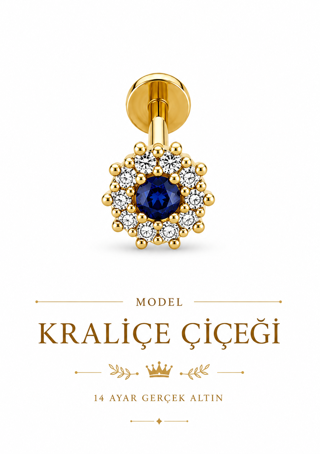 14 Ayar Altın Kraliçe Çiçeği Piercing