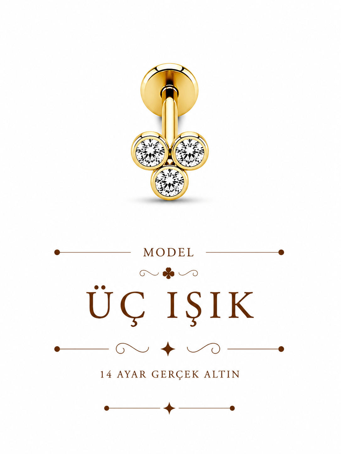 14 Ayar Altın Üç Işık Piercing