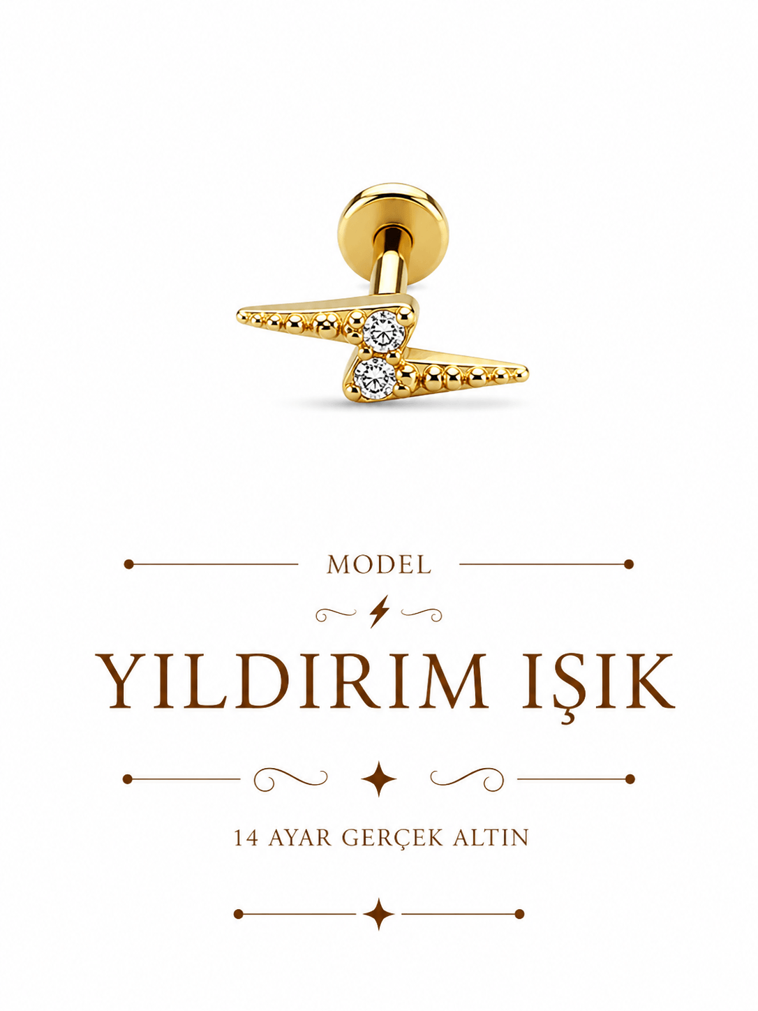 14 Ayar Altın Yıldırım Işık Piercing