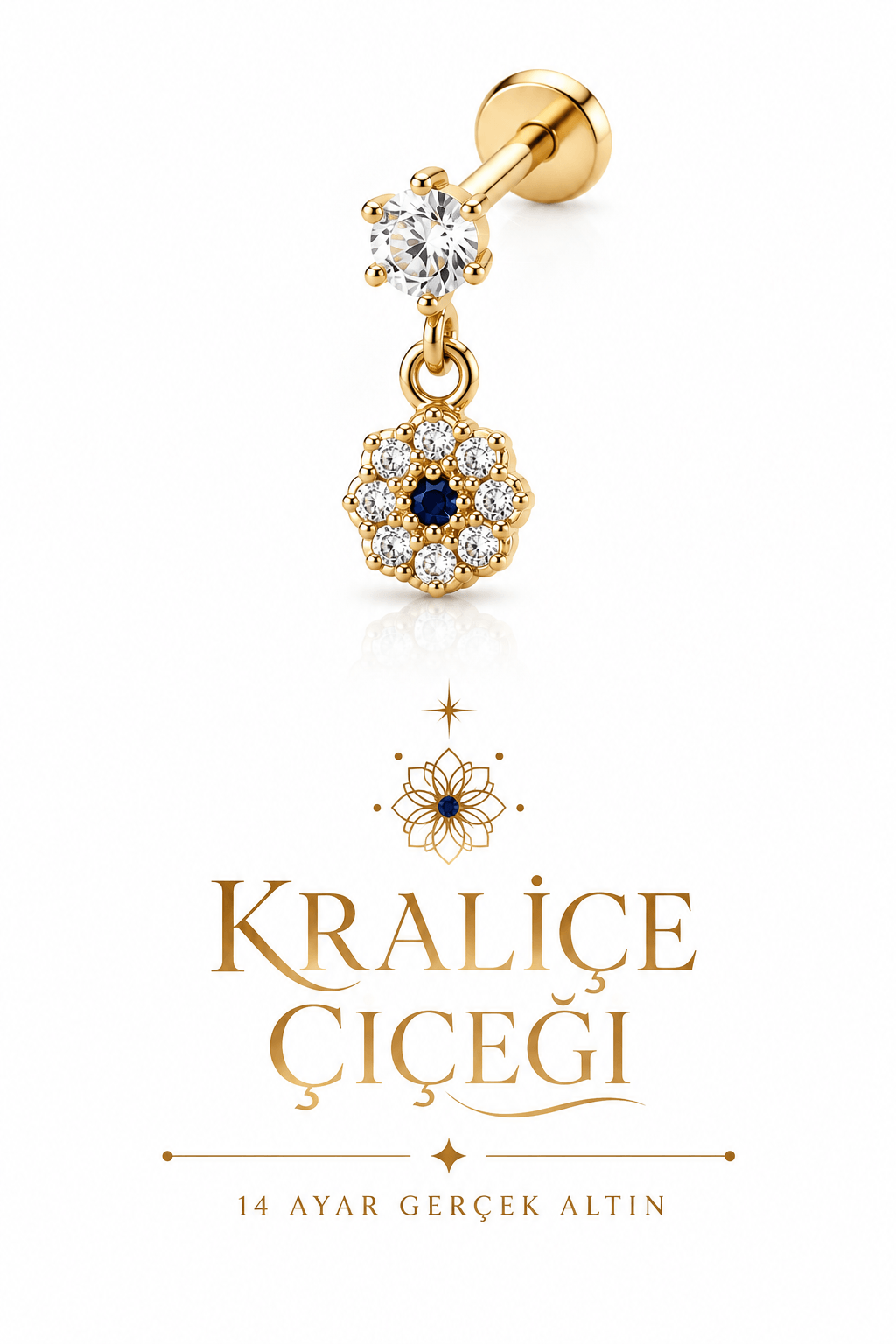 14 Ayar Sallantılı Kraliçe Çiçeği Piercing