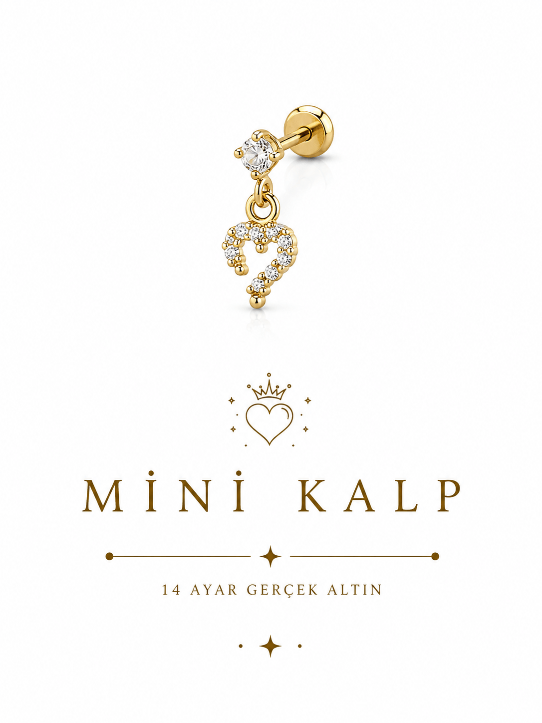 14 Ayar Sallantılı Mini Kalp Piercing