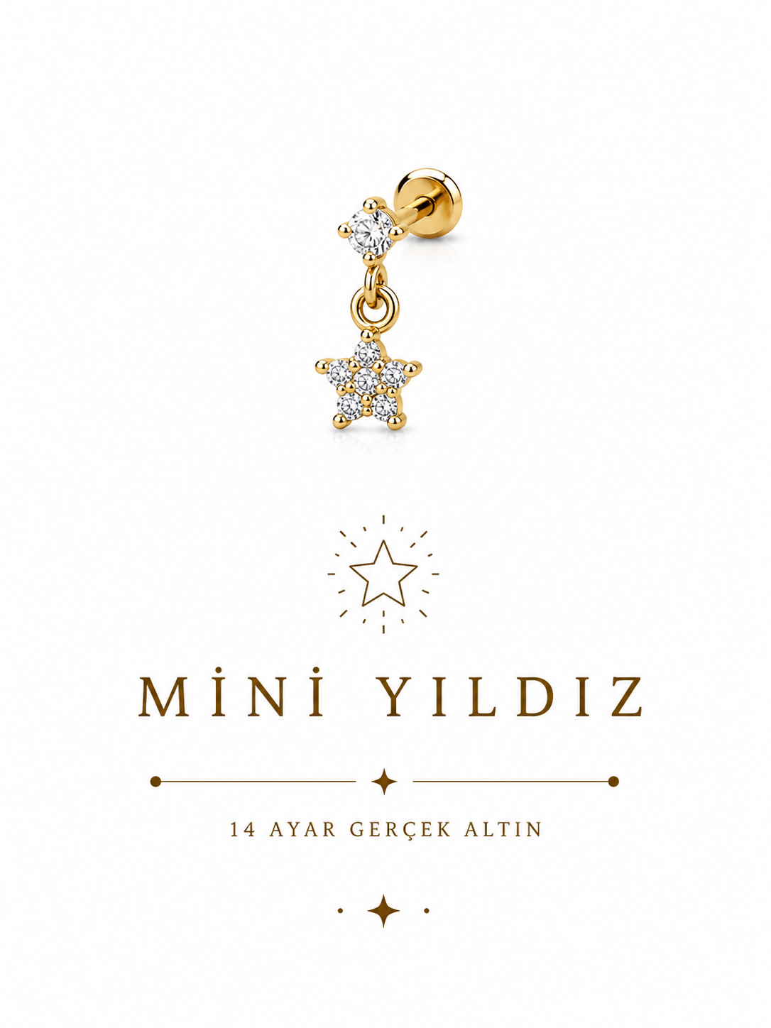 14 Ayar Sallantılı Mini Yıldız Piercing