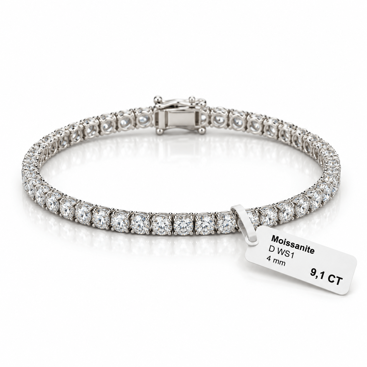 9,1 CT 4 mm Mozanit Pırlanta Suyolu Bileklik 18 cm