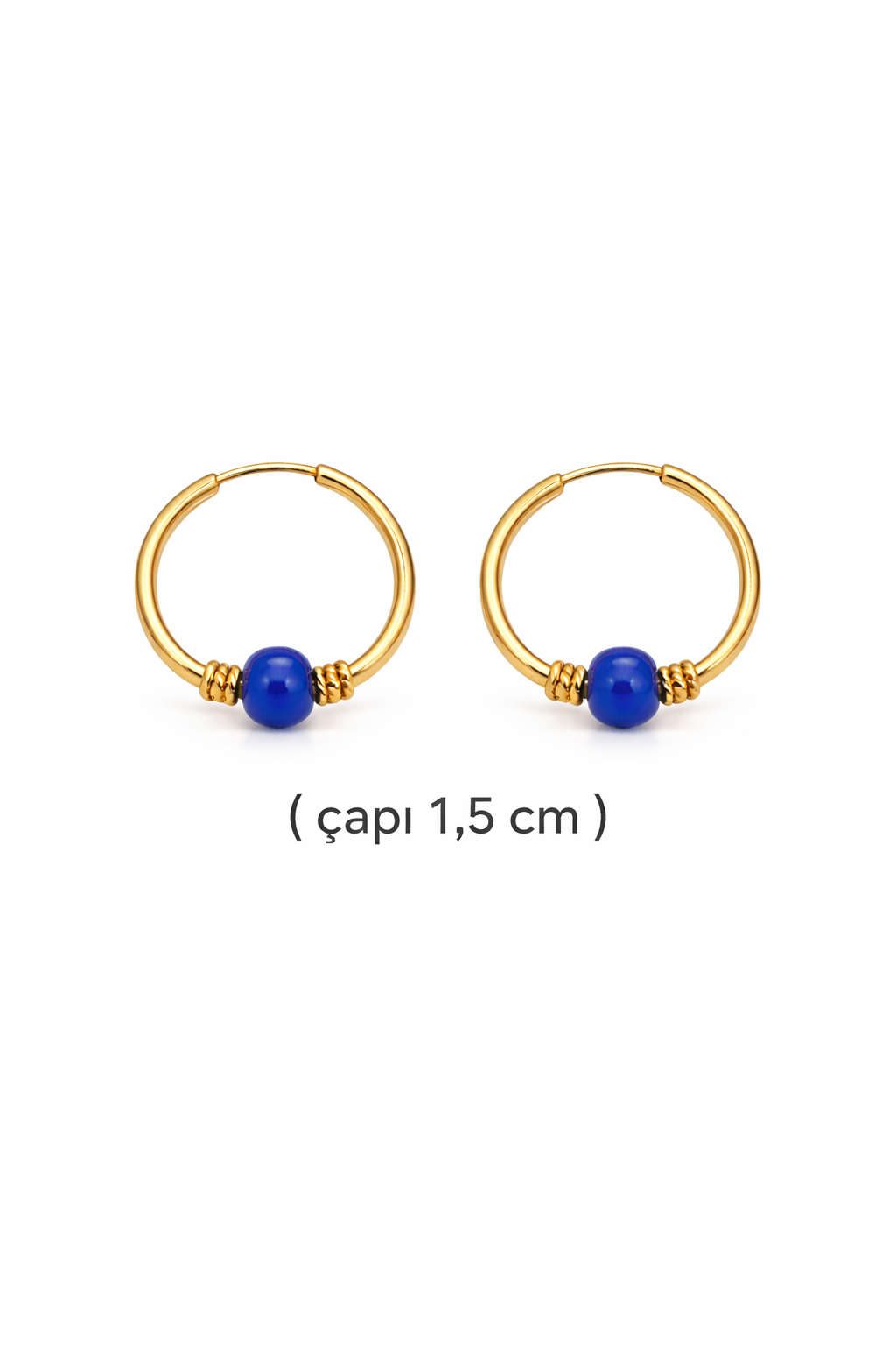 Gümüş Lacivert Taşlı 1,5 cm Halka Küpe