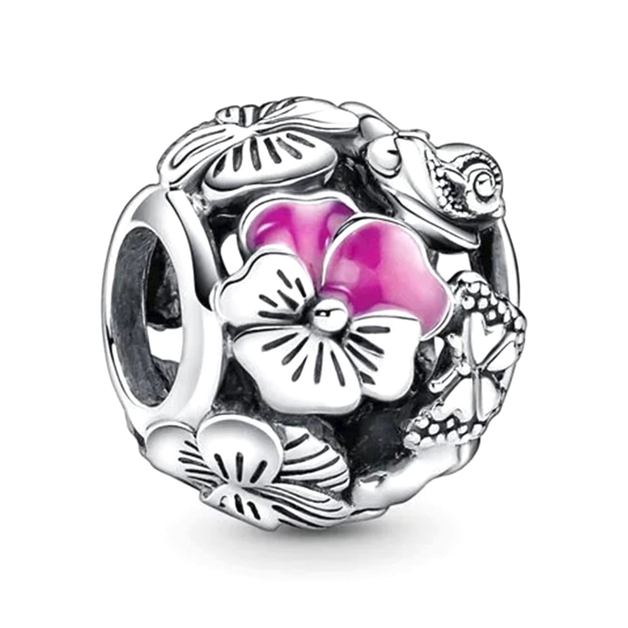 Pembe Çiçekli Küre Charm