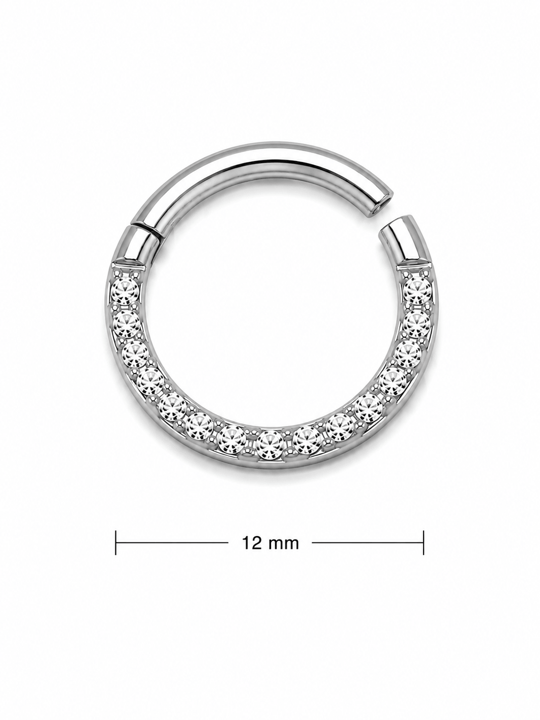 Premium Titanyum 12 mm Taşlı Halka Piercing