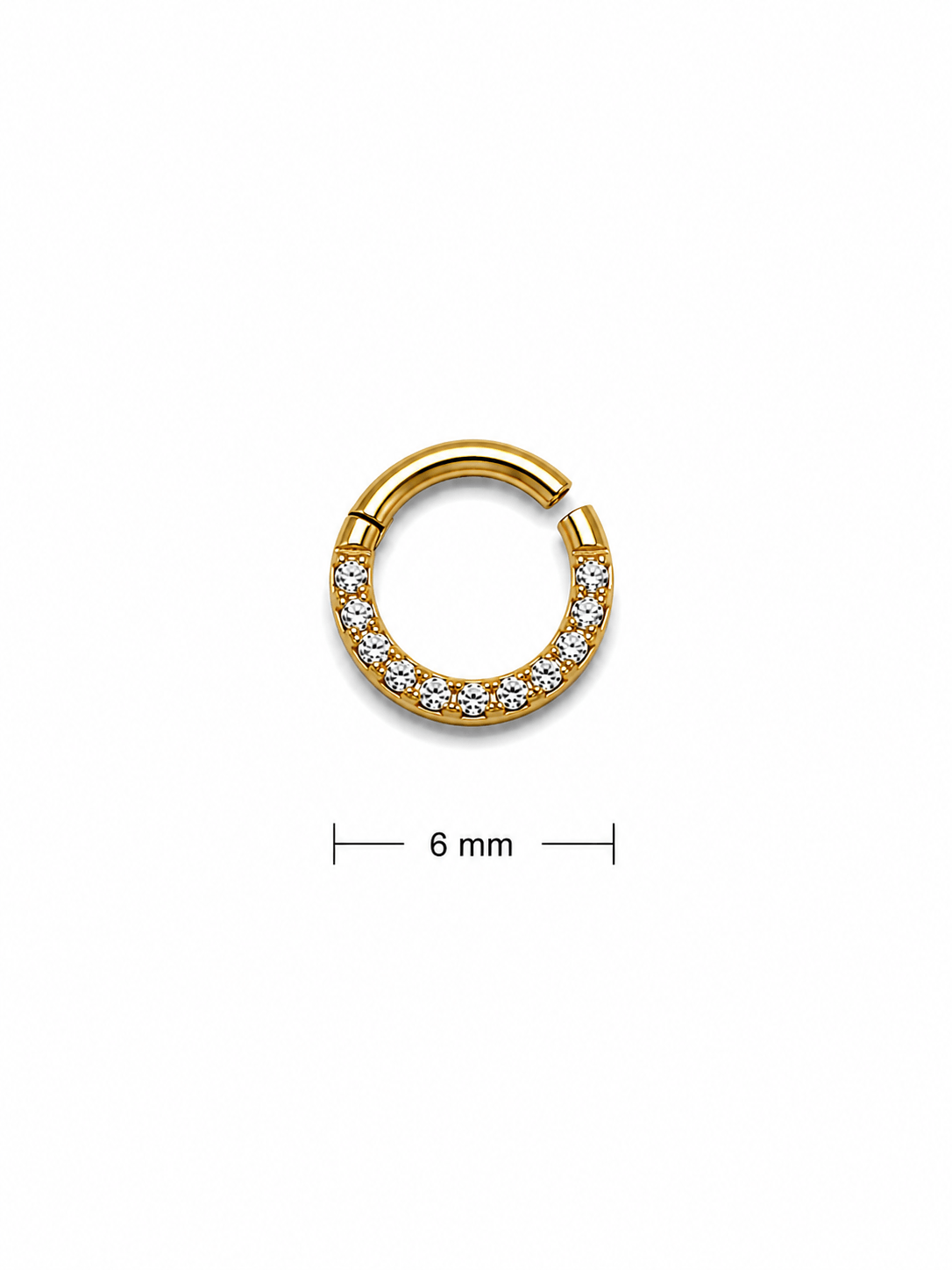 Premium Titanyum 6 mm Taşlı Halka Piercing