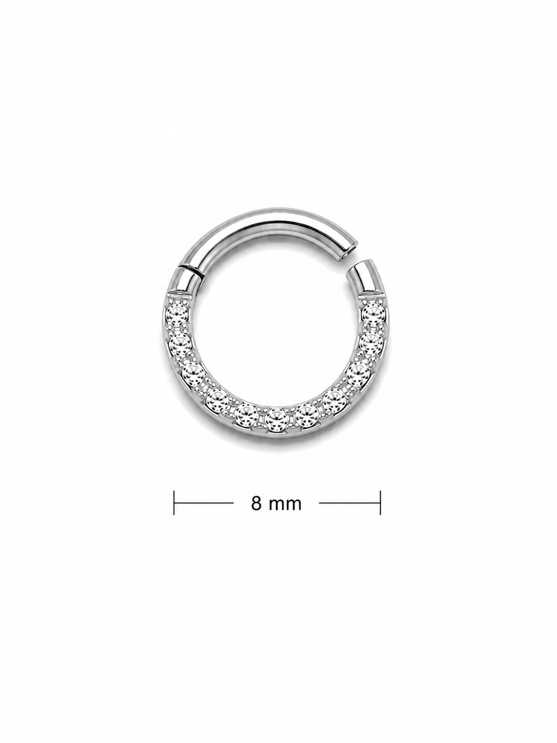 Premium Titanyum 8 mm Taşlı Halka Piercing
