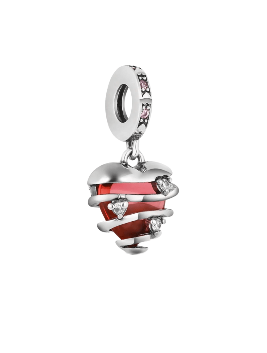 Sallantılı Kırmızı Taşlı Kalp Charm