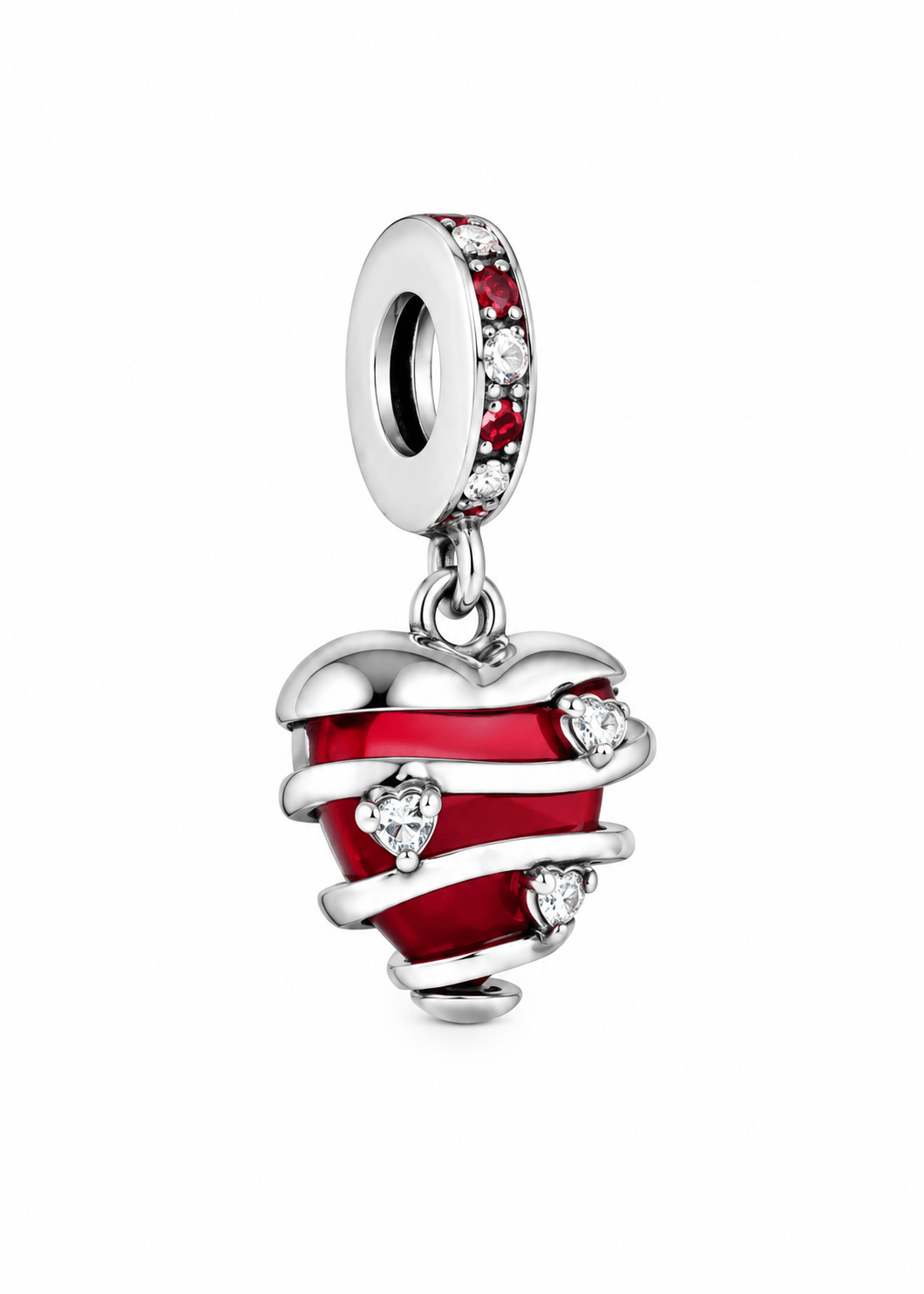 Sallantılı Kırmızı Taşlı Kalp Charm