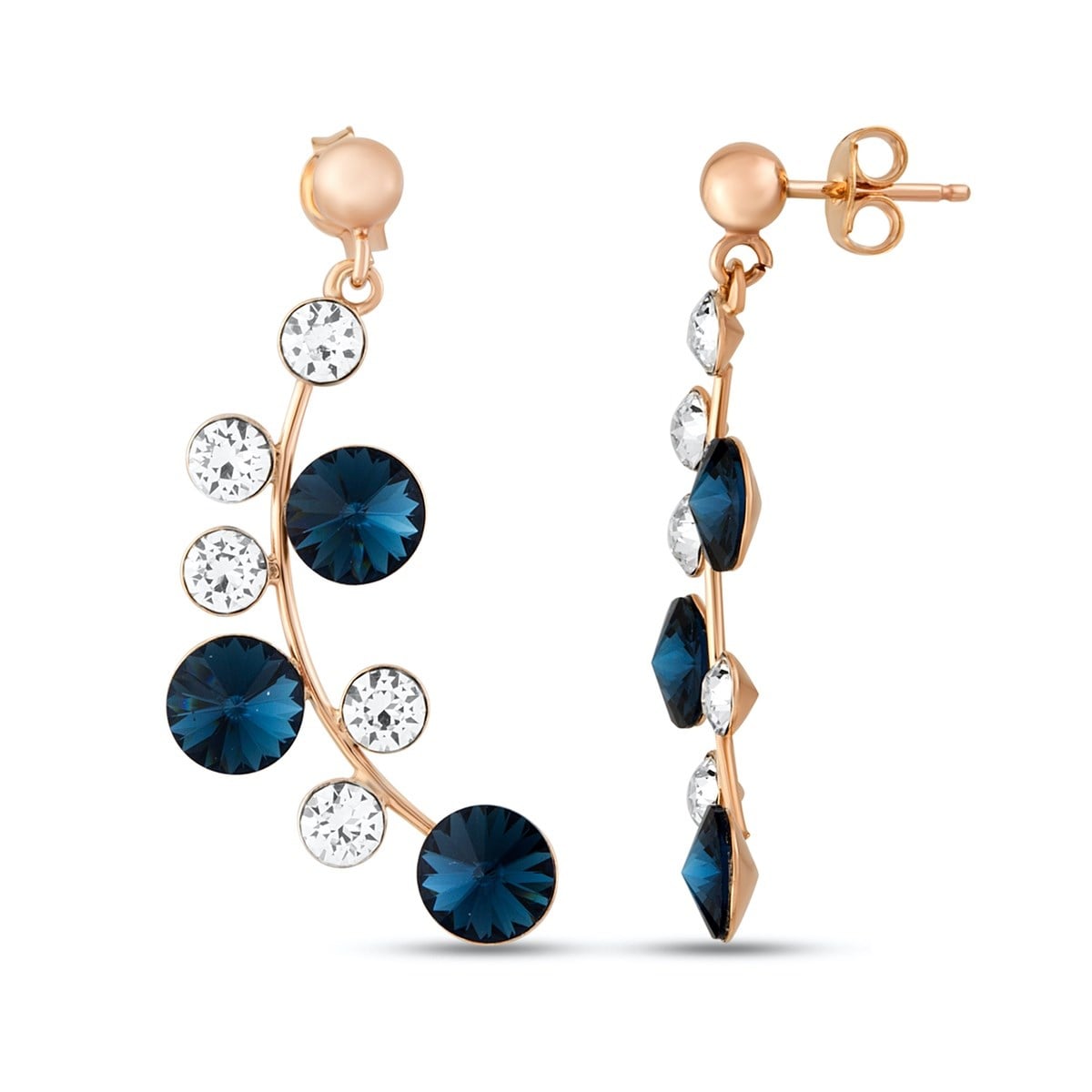 Swarovski Lacivert ve Beyaz Taşlı Küpe