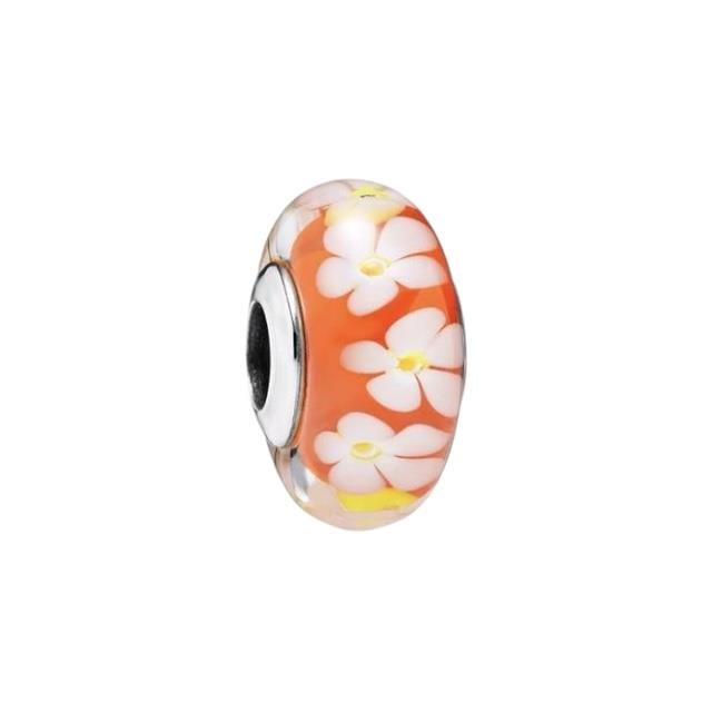 Turuncu Çiçekli Murano Charm