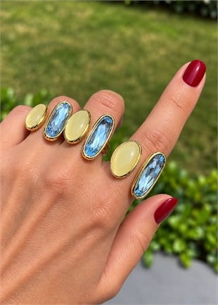 Premium Cristal Taşlı Mavi Renkli Yüzük