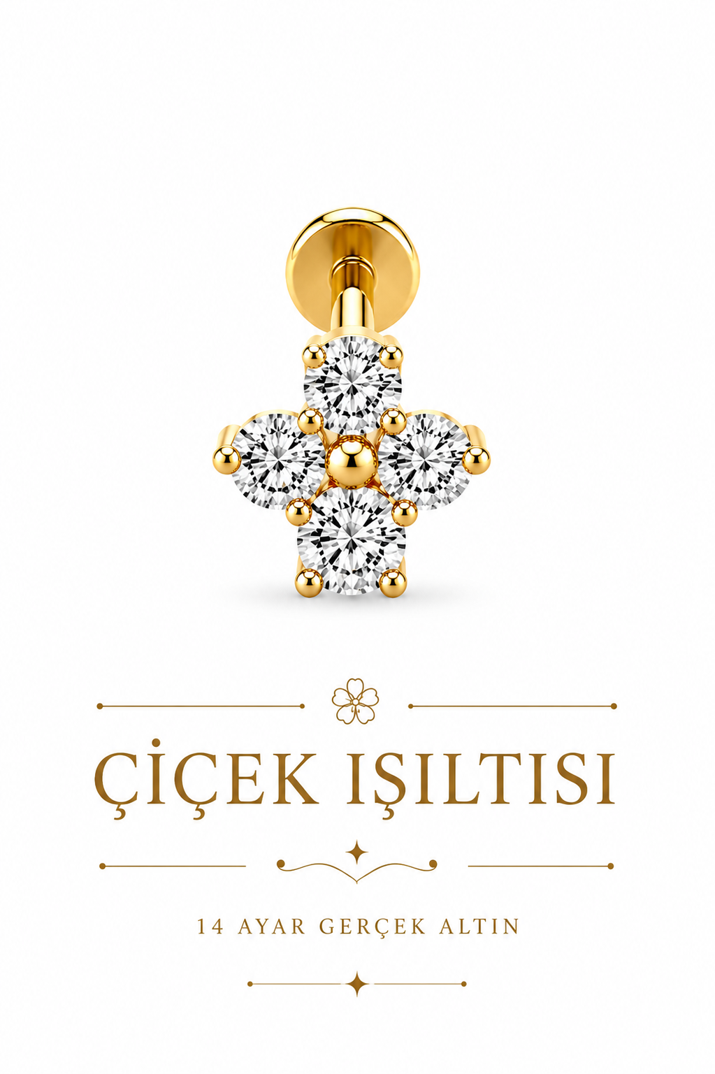 14 Ayar Altın Çiçek Işıltısı Piercing