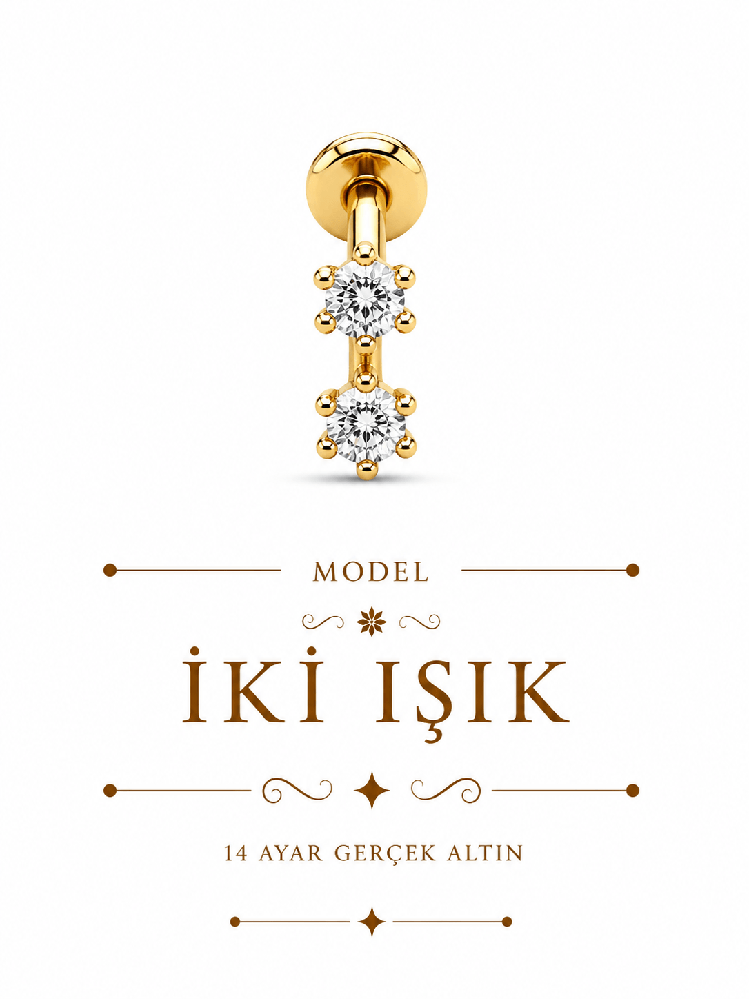 14 Ayar Altın İki Işık Piercing