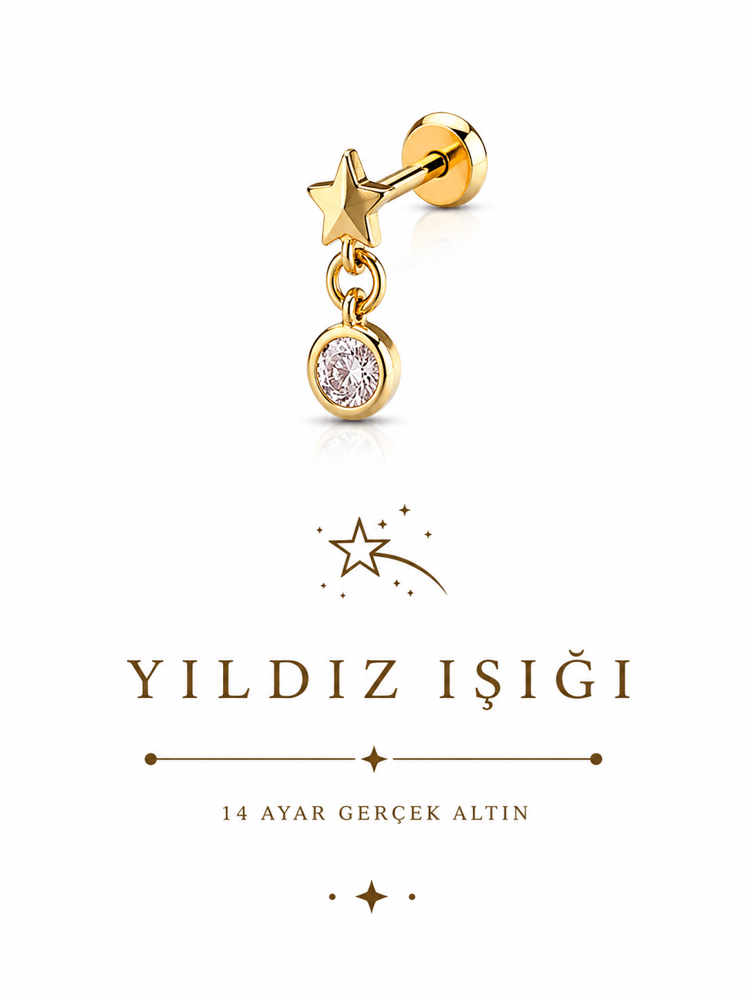 14 Ayar Altın Sallantılı Yıldız Işığı Piercing