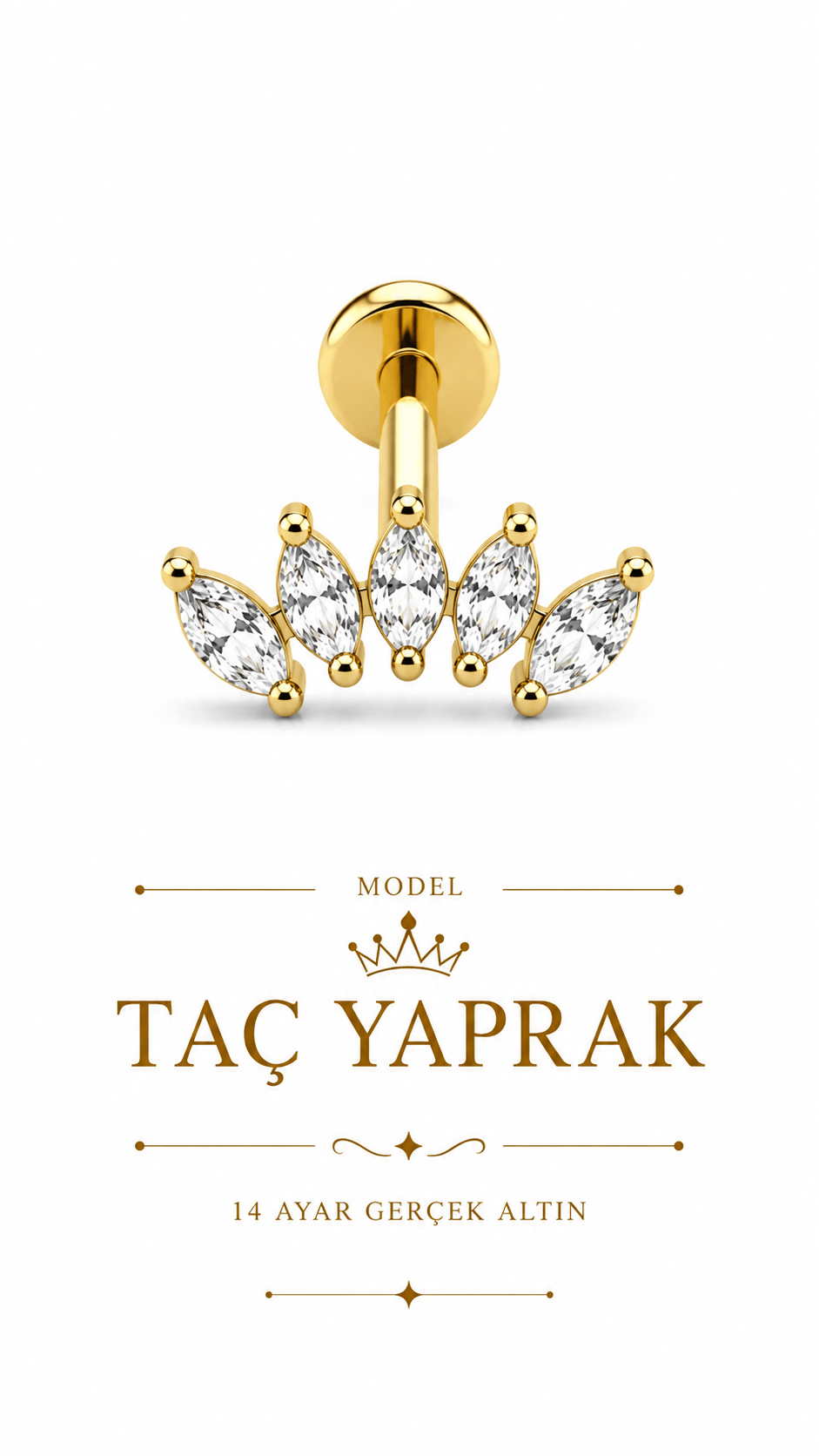 14 Ayar Altın Taç Yaprak Piercing