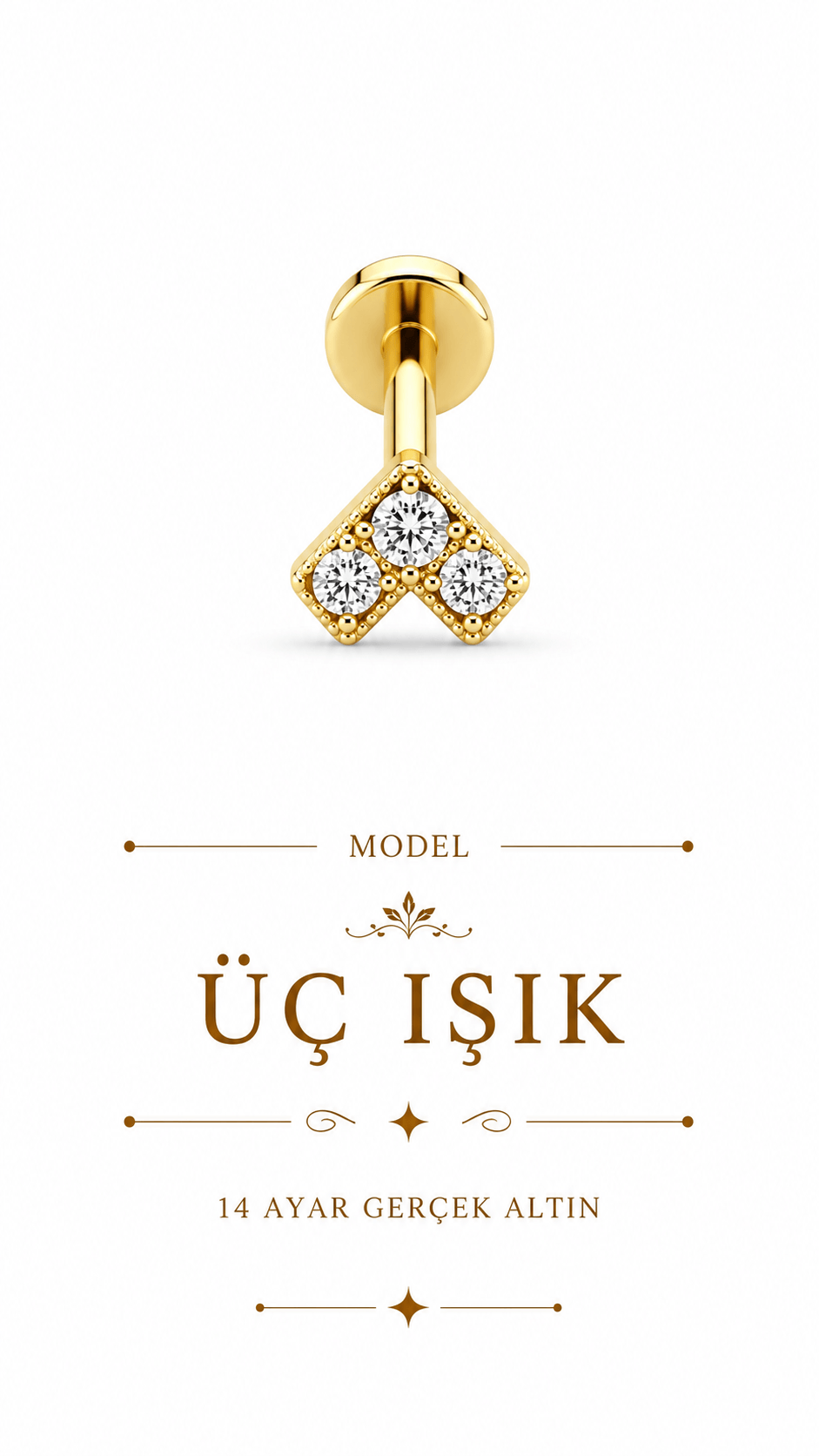 14 Ayar Altın Üç Işık Piercing