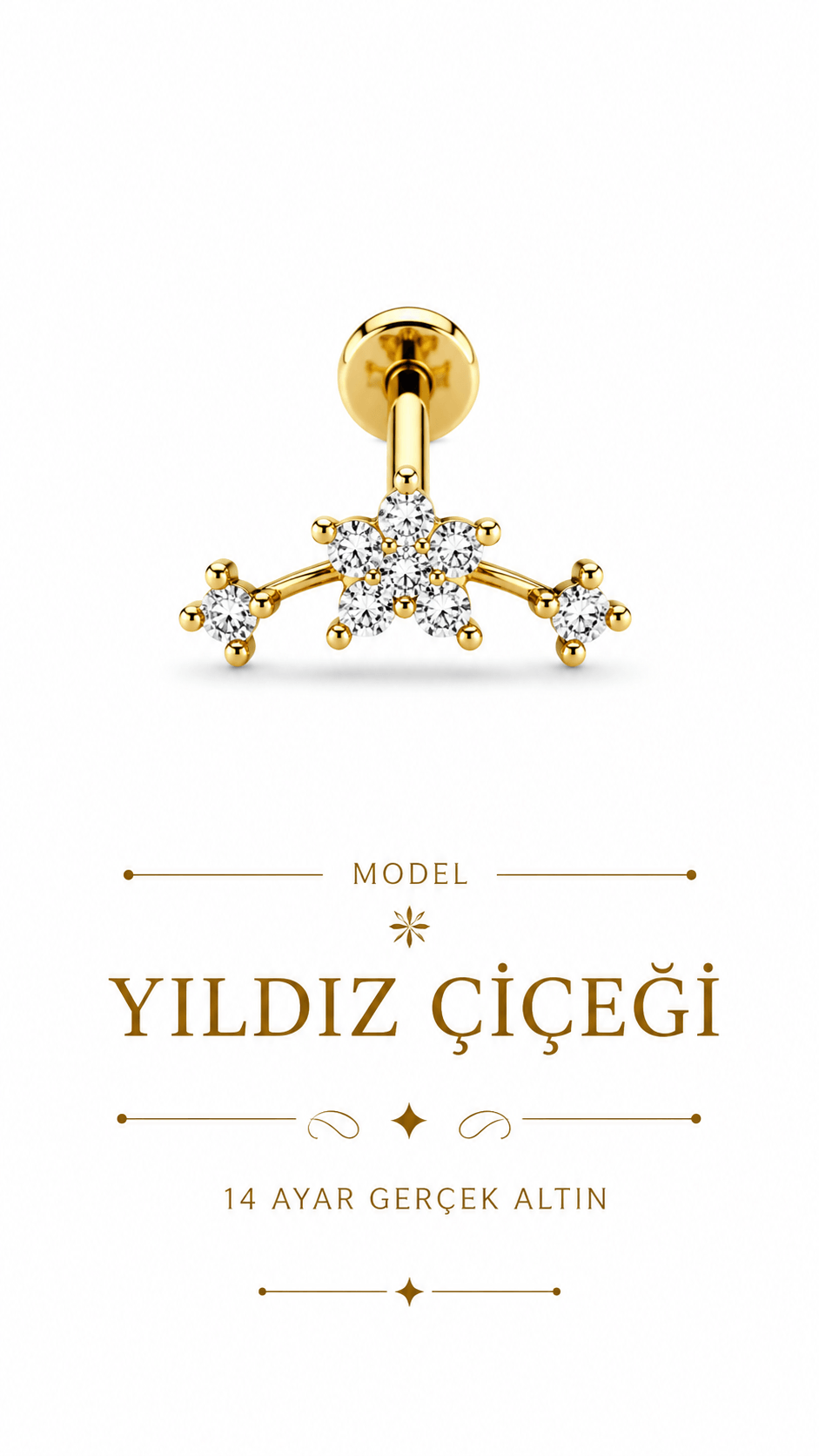 14 Ayar Altın Yıldız Çiçeği Piercing