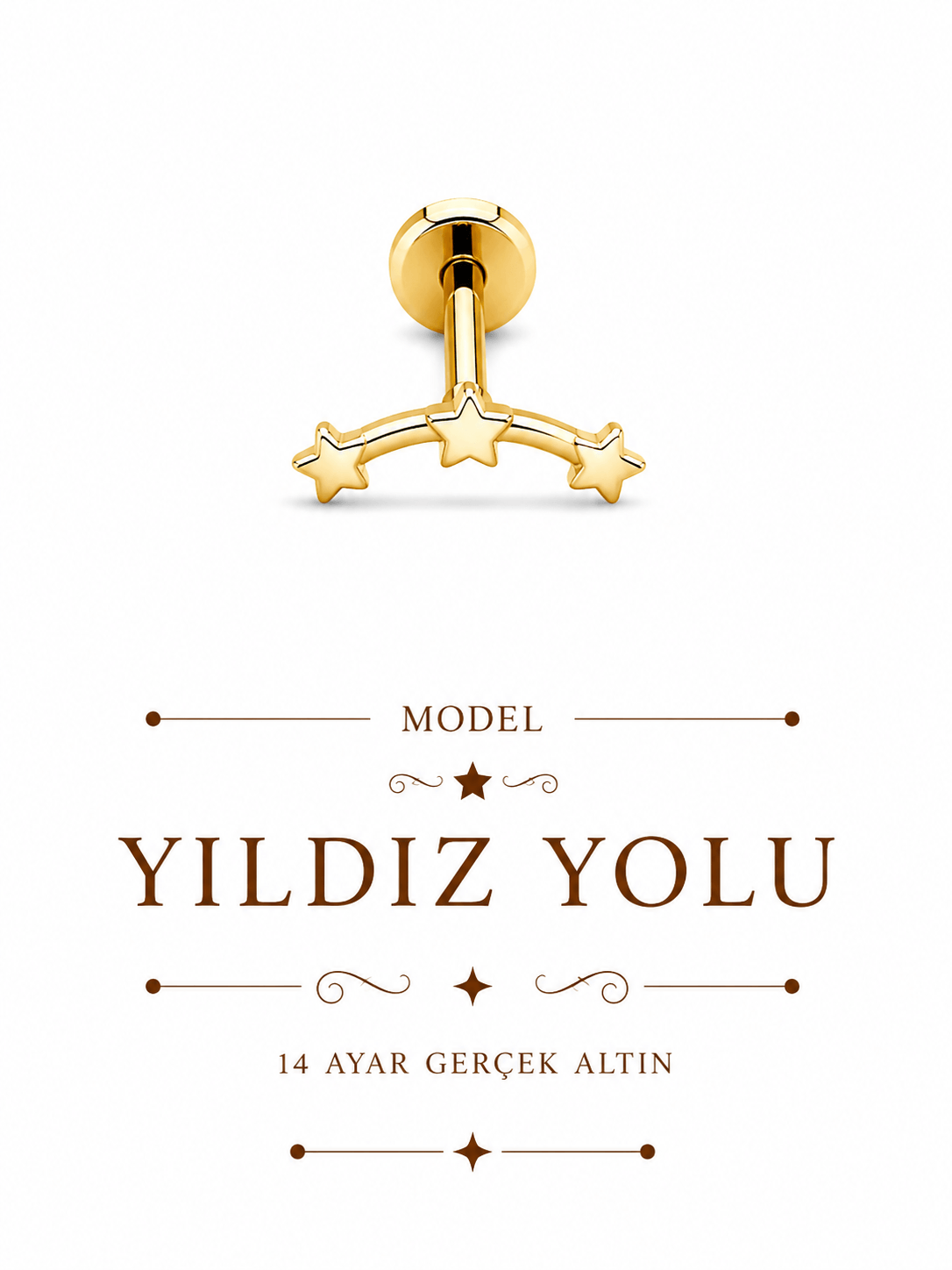 14 Ayar Altın Yldız Yolu Piercing