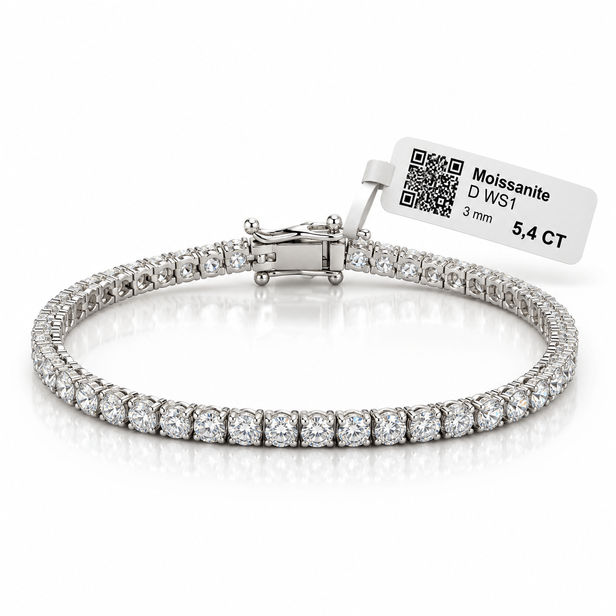 5,4 CT 3 mm Mozanit Pırlanta Suyolu Bileklik 19 cm
