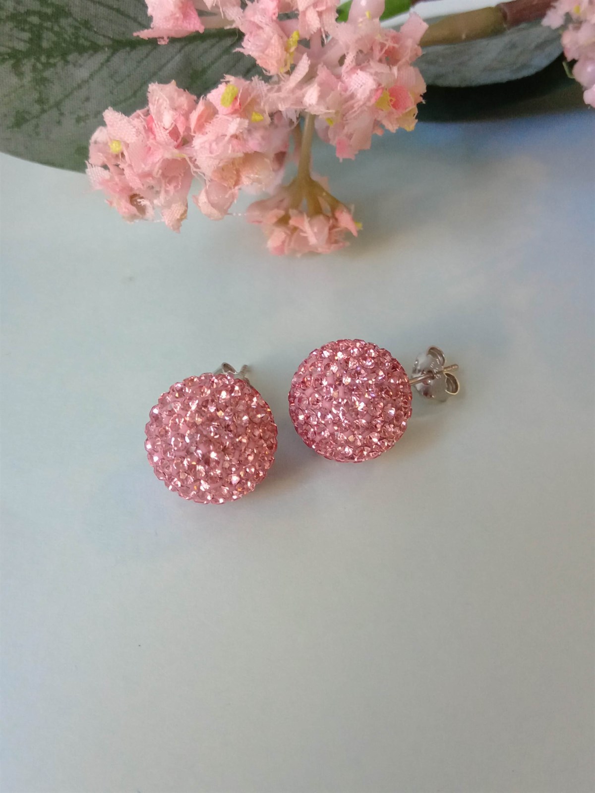 Açık Pembe Taşlı Top Küpe