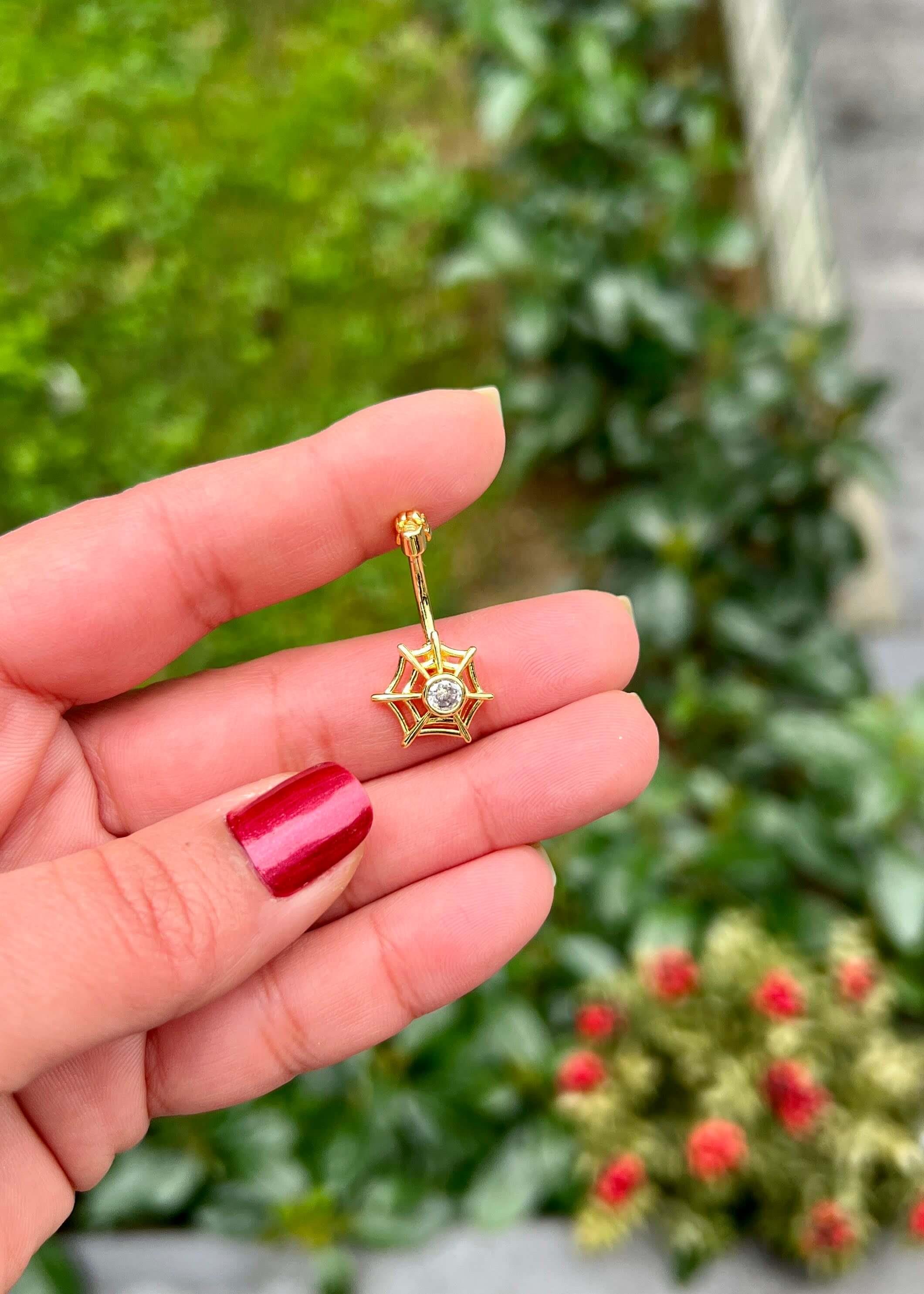 Cerrahi Çelik Örümcek Ağı Göbek Piercing