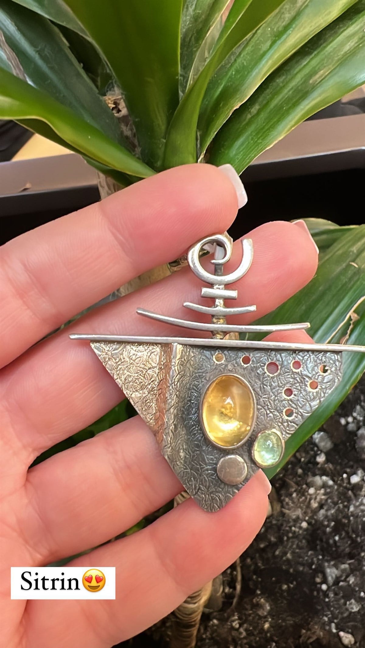 El Yapımı Sitrin-Peridot Kolye Ucu