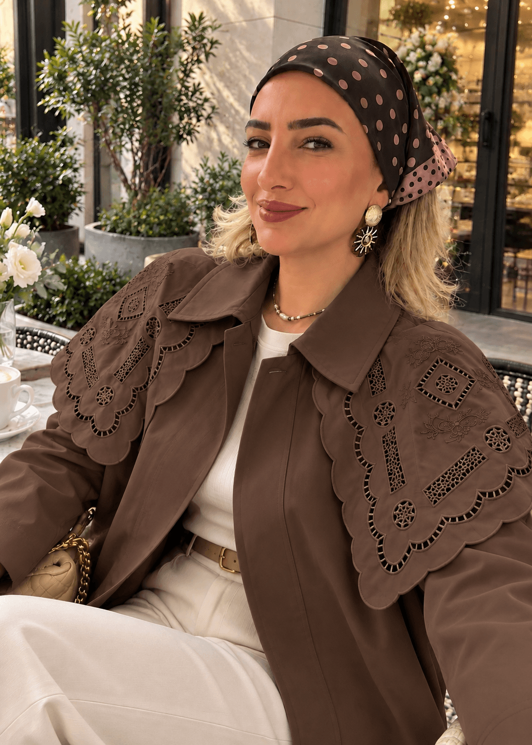 Fistolu Pelerin Detaylı Kahve Ceket