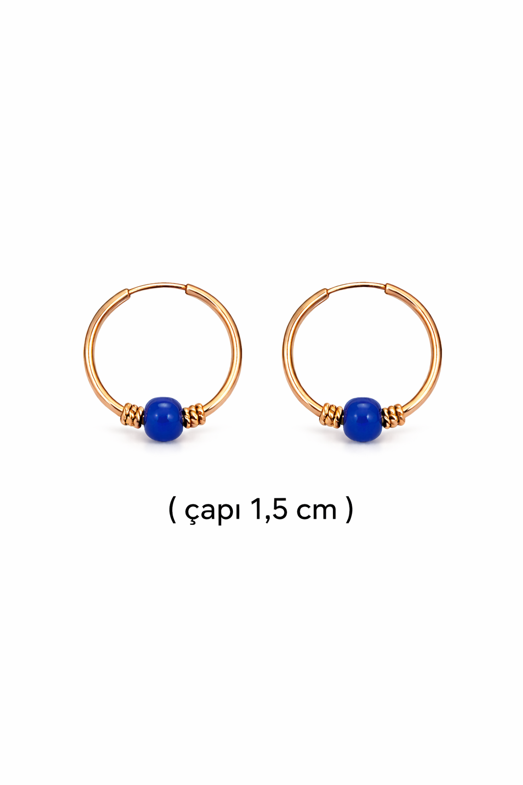 Gümüş Lacivert Taşlı 1,5 cm Halka Küpe