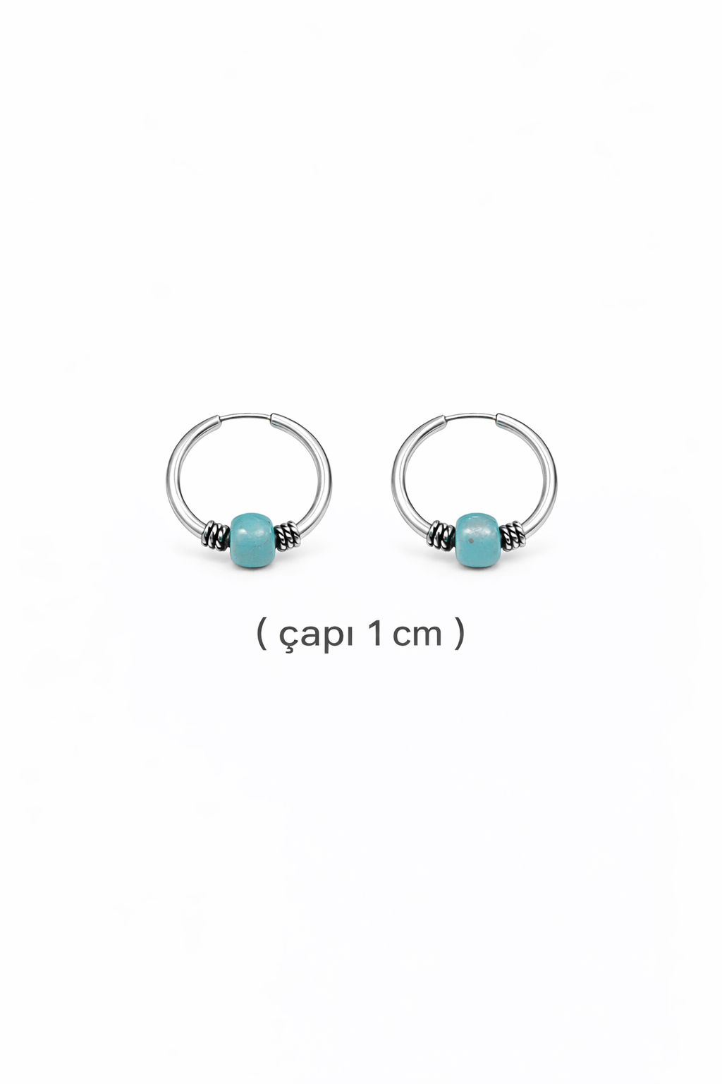 Gümüş Mavi Taşlı 1 cm Halka Küpe