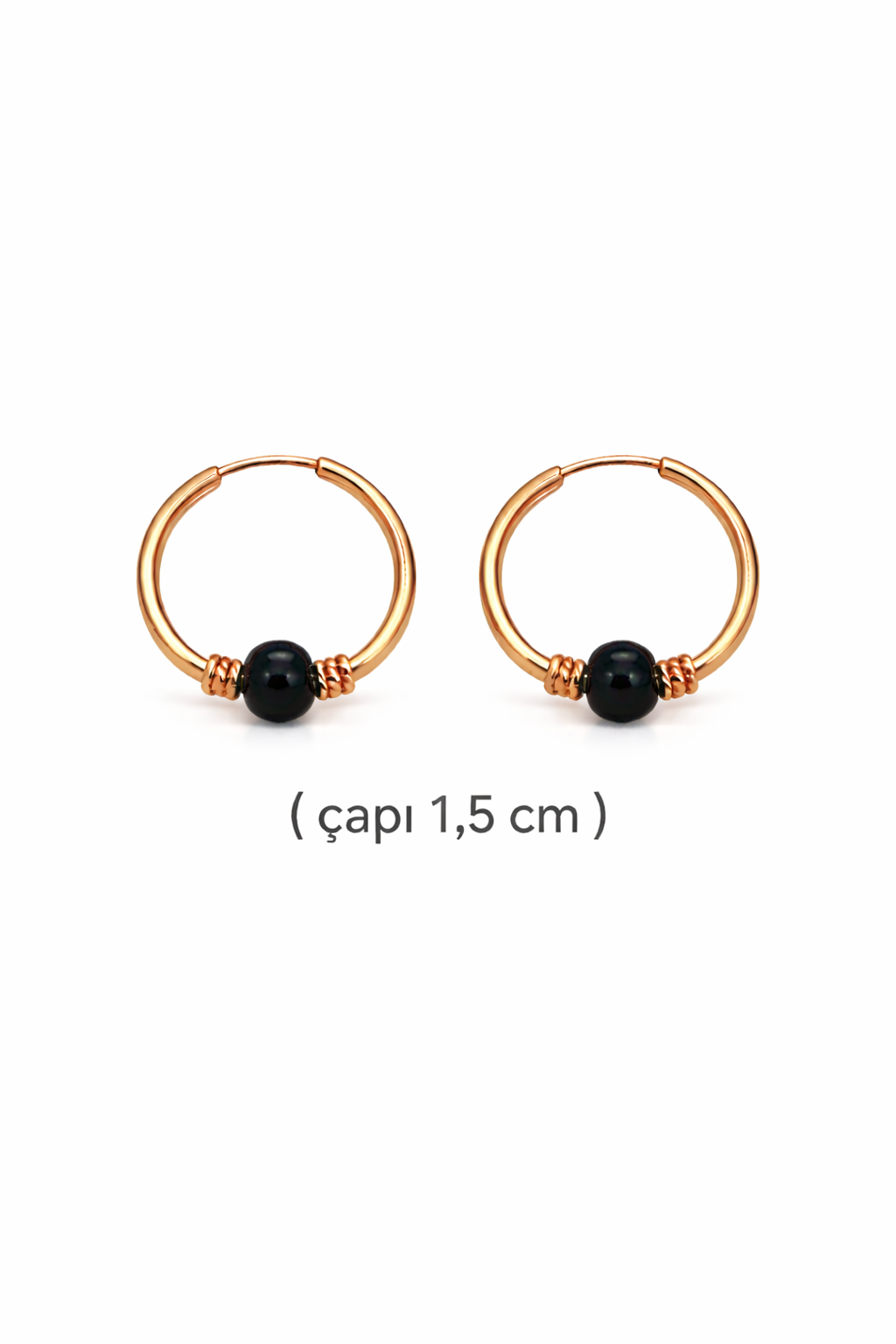 Gümüş Siyah Taşlı 1,5 cm Halka Küpe