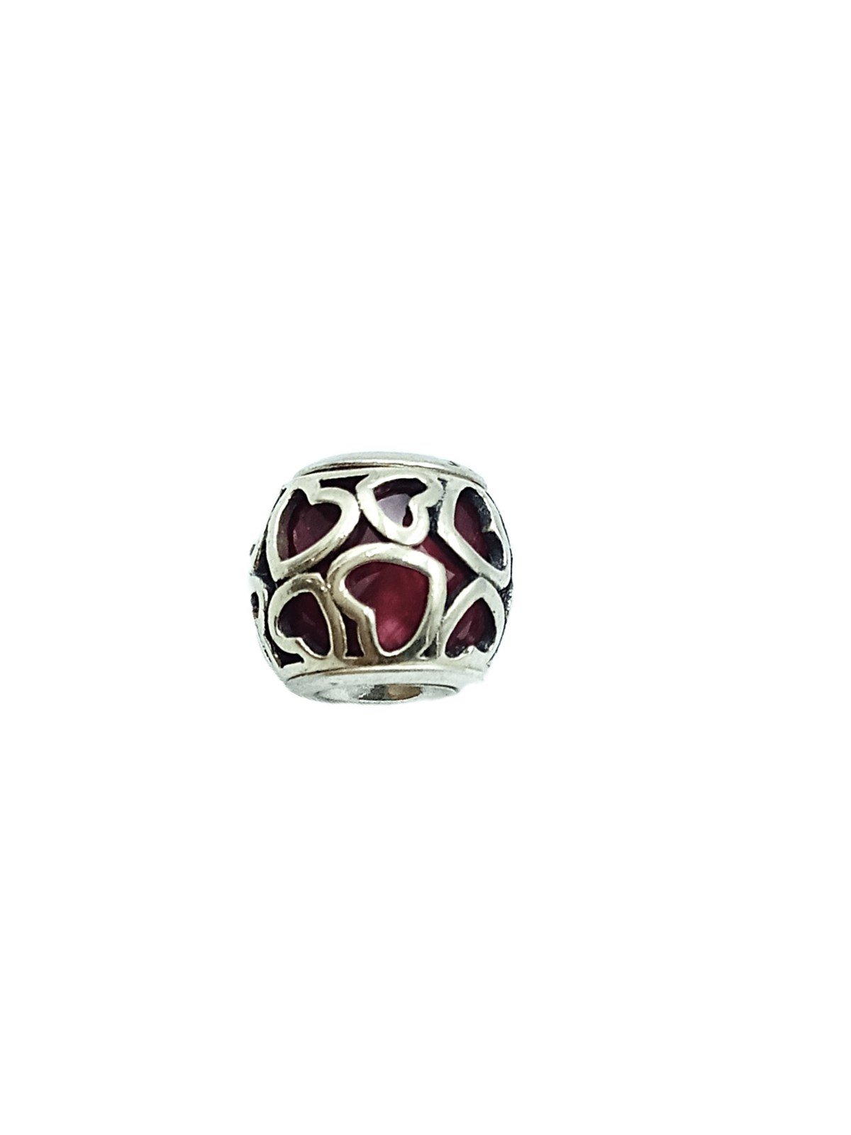 Kalp Figürlü, Kırmızı Taşlı Yuvarlak Charm
