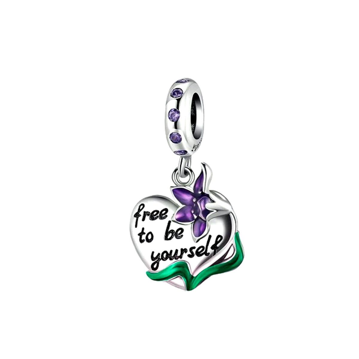Kalp Mor Çiçekli Charm